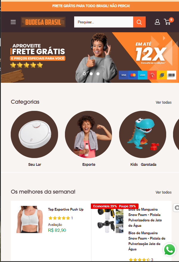 E-commerce Budega Brasil desenvolvido em Natal RN com sistema de pagamento integrado e design responsivo