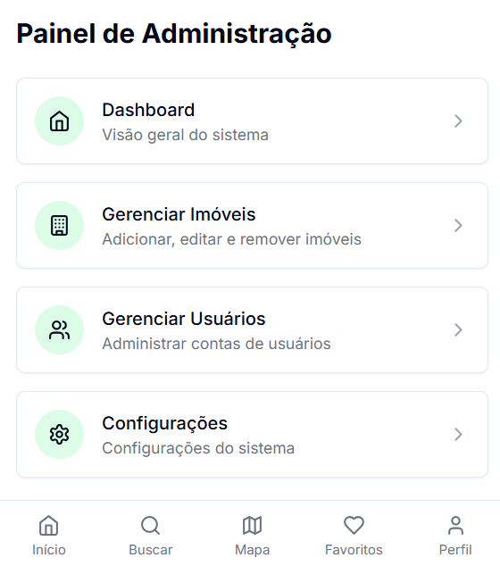 Painel administrativo do ImobiFácil