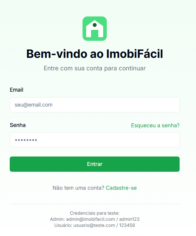 Tela de login do ImobiFácil